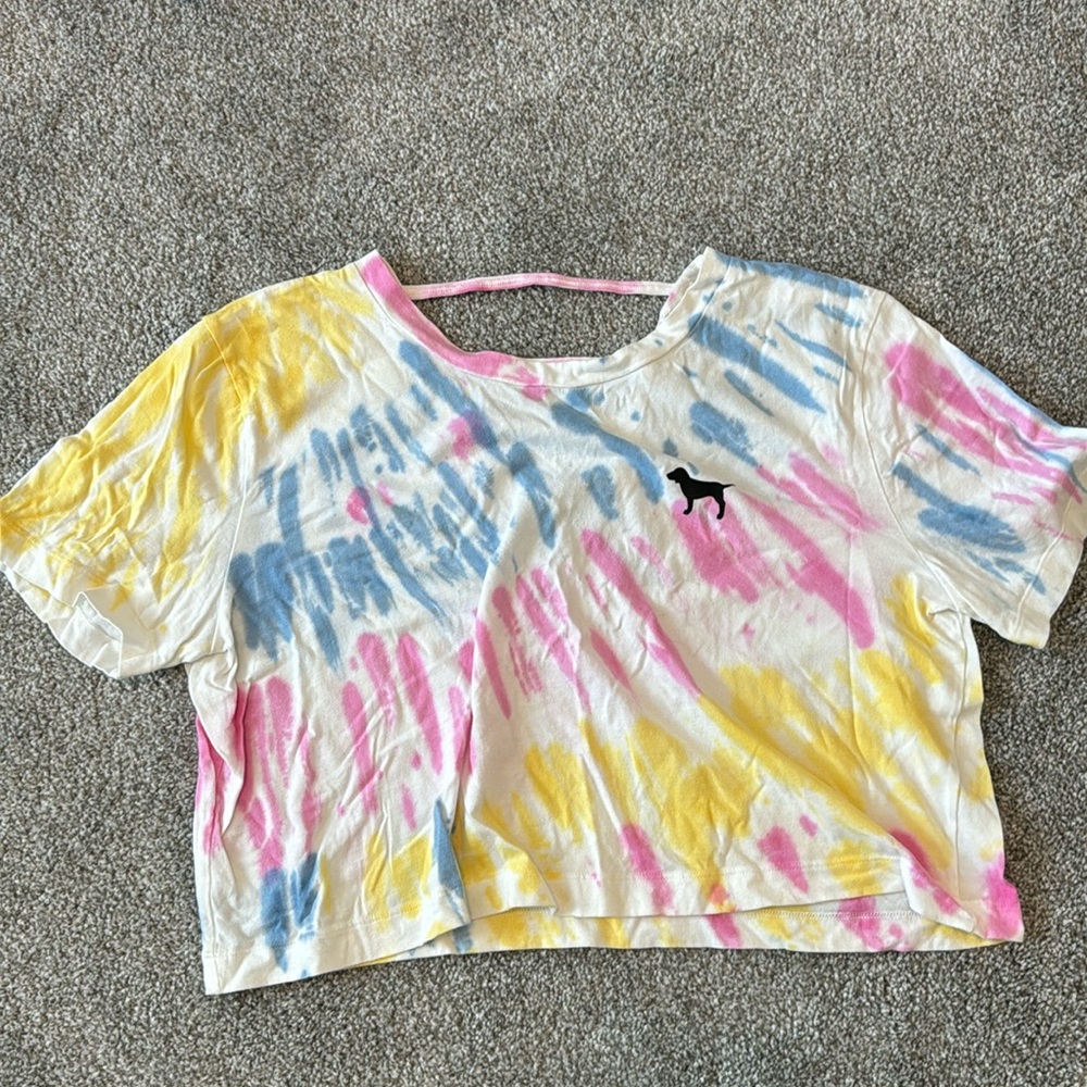 Pink tye dye crop shirt size medium